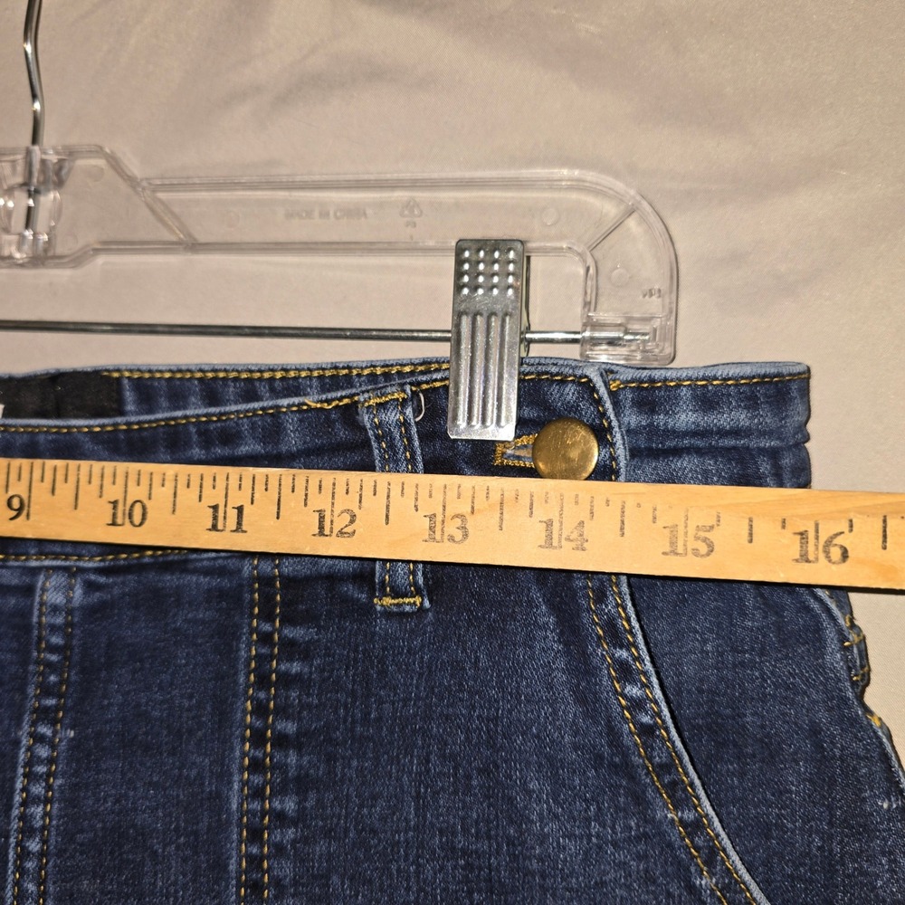 AstroBettie Wide Leg Jeans 34 Womens Dark Wash Retro Rockabilly Patch Pocket - Picture 3 of 8
